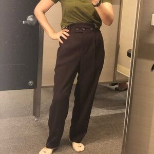 Topshop Womens Brown Paper Bag High Waist Dress Pants tapered leg size 4